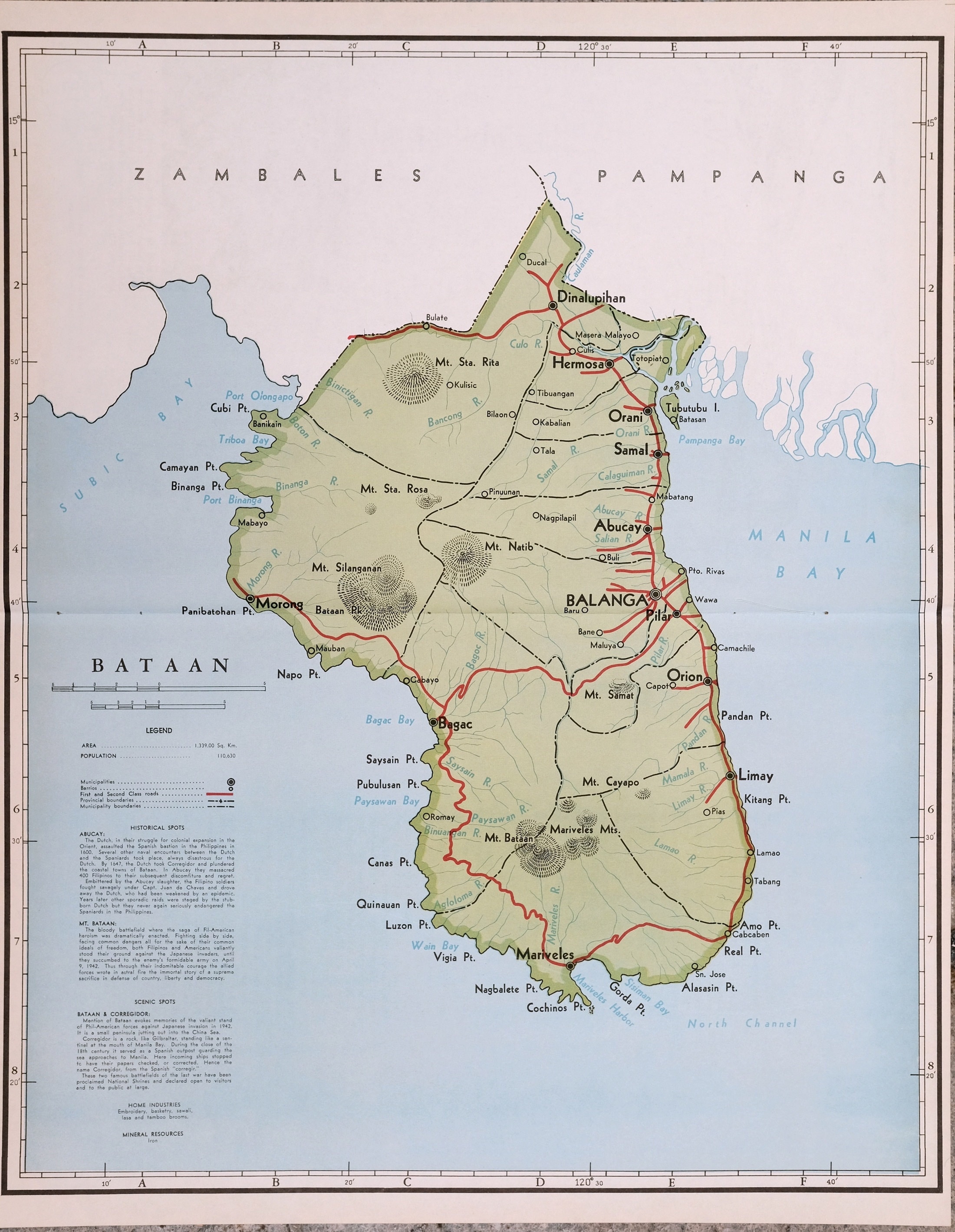 Map Of Bataan Province 1959 Large Rare Vintage Map Of Bataan The Philippines | Etsy