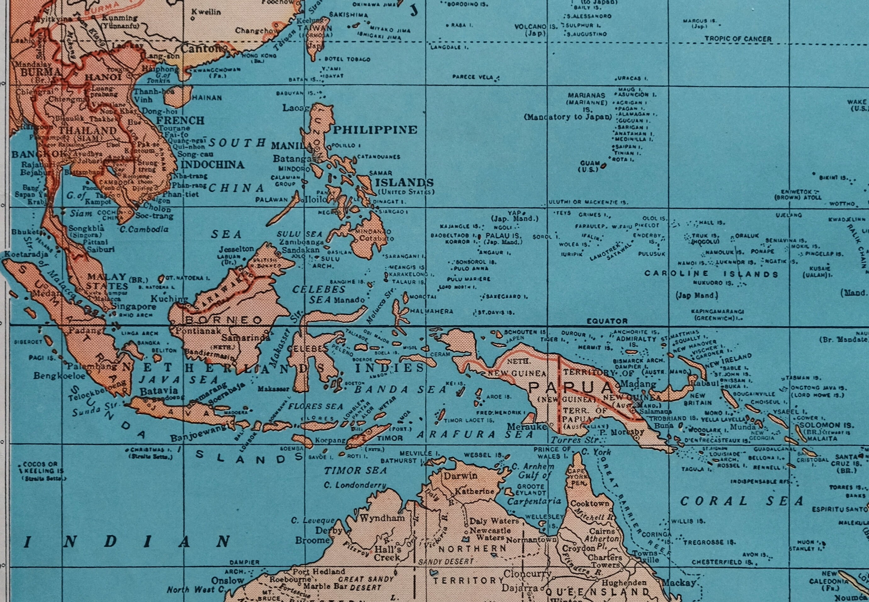 1943 年第二次世界大戦における極東のビンテージ地図 - 太平洋戦争