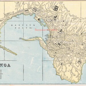 Ancienne carte de Gênes, Italie - Publiée en 1888