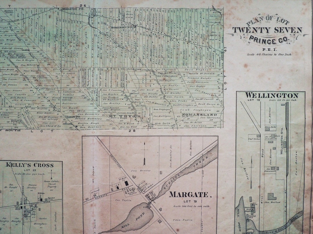Antique Map of Prince Edward Island Lot 27 Crapaud Kelly's Cross