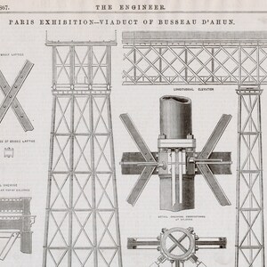 Antique Print of the Viaduct of Busseau D'Ahun - Paris Exhibition - 1867 Victoria-era Engineering Drawing - May 3, 1867