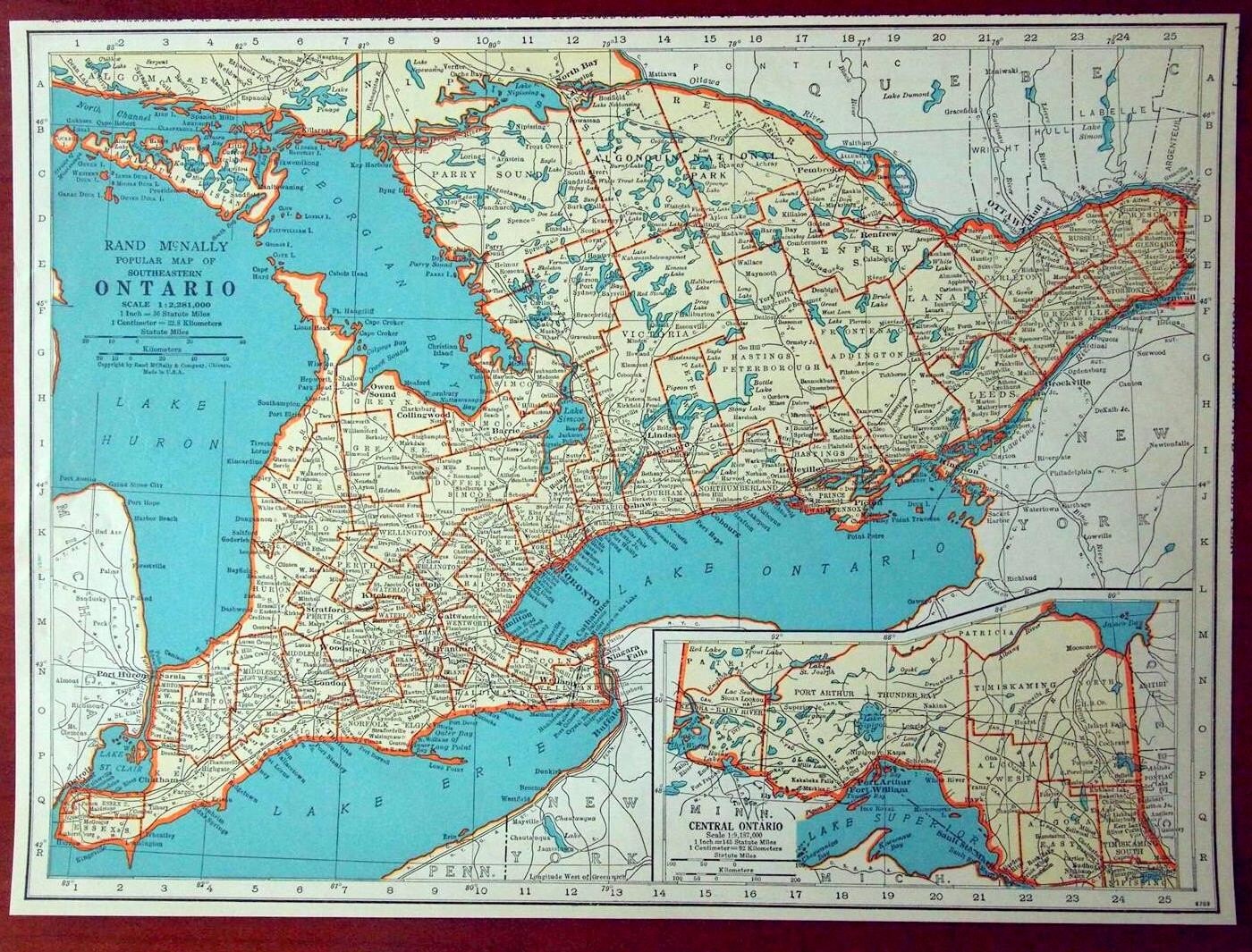 1937 Antique Map of Southeastern Ontario Etsy Canada