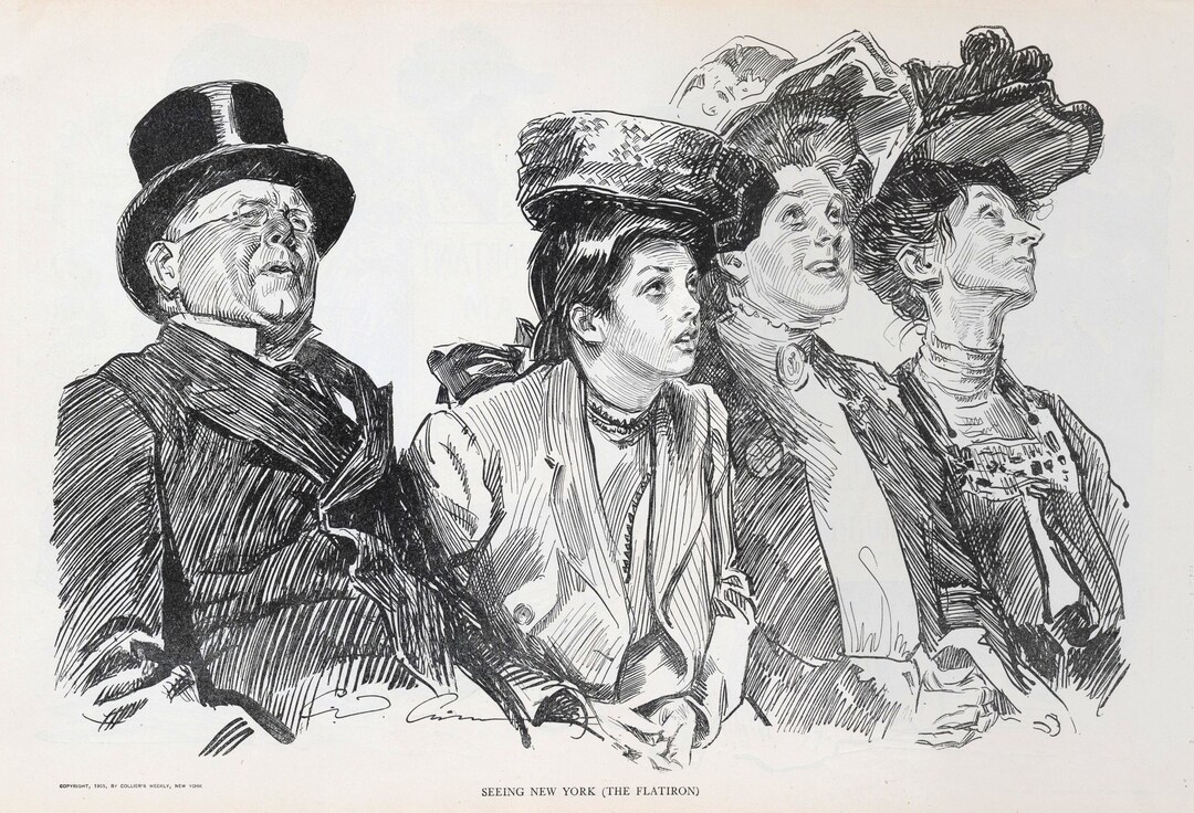 1906 Antique Gibson Girl Print Seeing New York the Flatiron Humorous ...