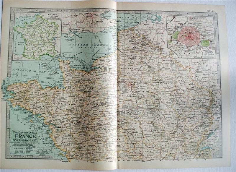 1902 北フランスのアンティーク地図 - パリの挿入図 - アンティーク