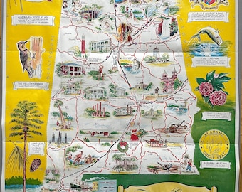 1962 Tourist Guide to Alabama - Large Pictorial Vintage Map of Alabama