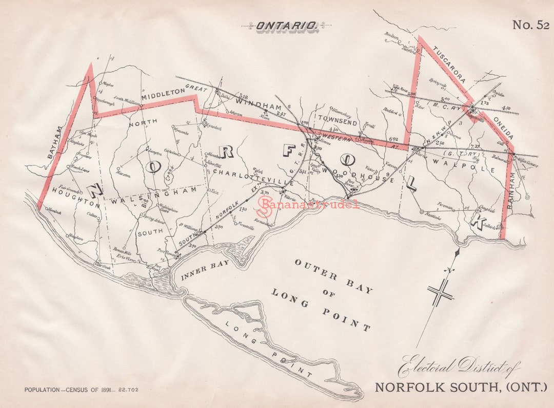 Antique Map of Norfolk South, Ontario Long Point Simcoe Hagersville