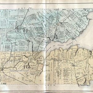 Grande carte vintage rare de 1880 des lots 14 et 16, comté de Prince, Î.-P.-É. - Coloriée à la main - LDN