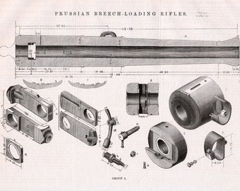 Antique Print of Prussian Breech-loading Rifles - Vintage Engineering Drawing - July 22, 1870