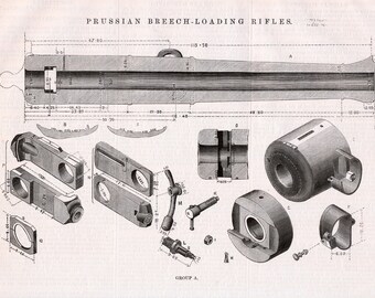 Antique Print of Prussian Breech-loading Rifles - Vintage Engineering Drawing - July 22, 1870