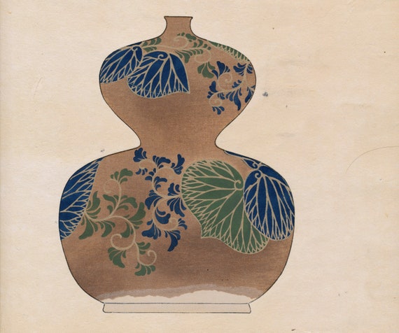 希少なアンティーク日本木版画 - 花瓶のデザイン - 谷口光京作 1918年 