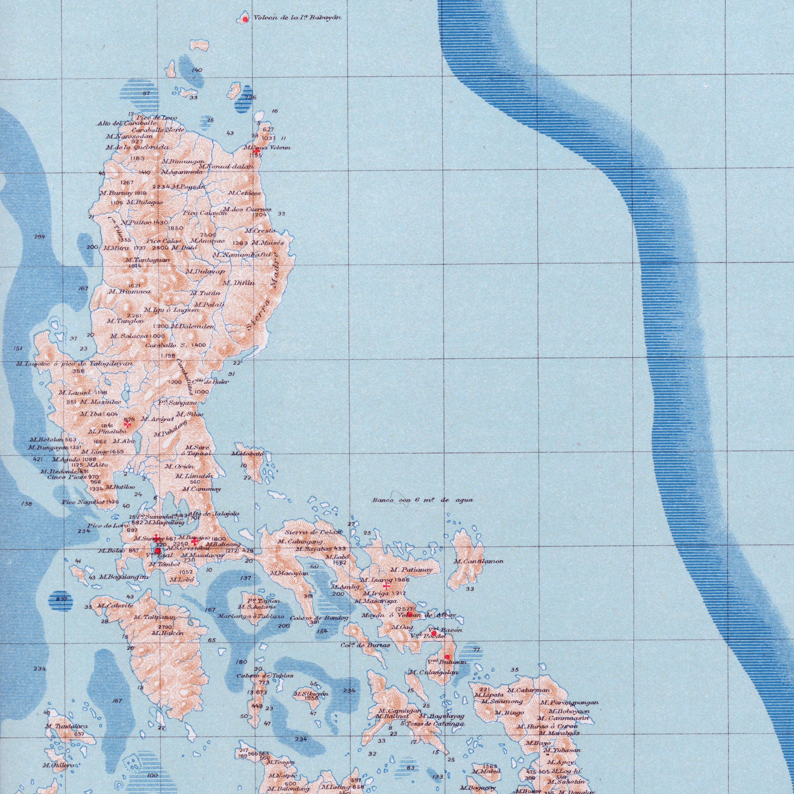 1900 Rare Antique Map of the Philippines Volcano and Mountain Map