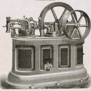 Antique Print of a Hydrocarbon Hot Air Engine - July 19, 1878 Technical Drawing - Engineering Drawing - Gift for Him