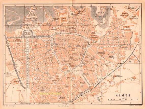 Antique Map of Nimes, France - 1907 Map - Etsy