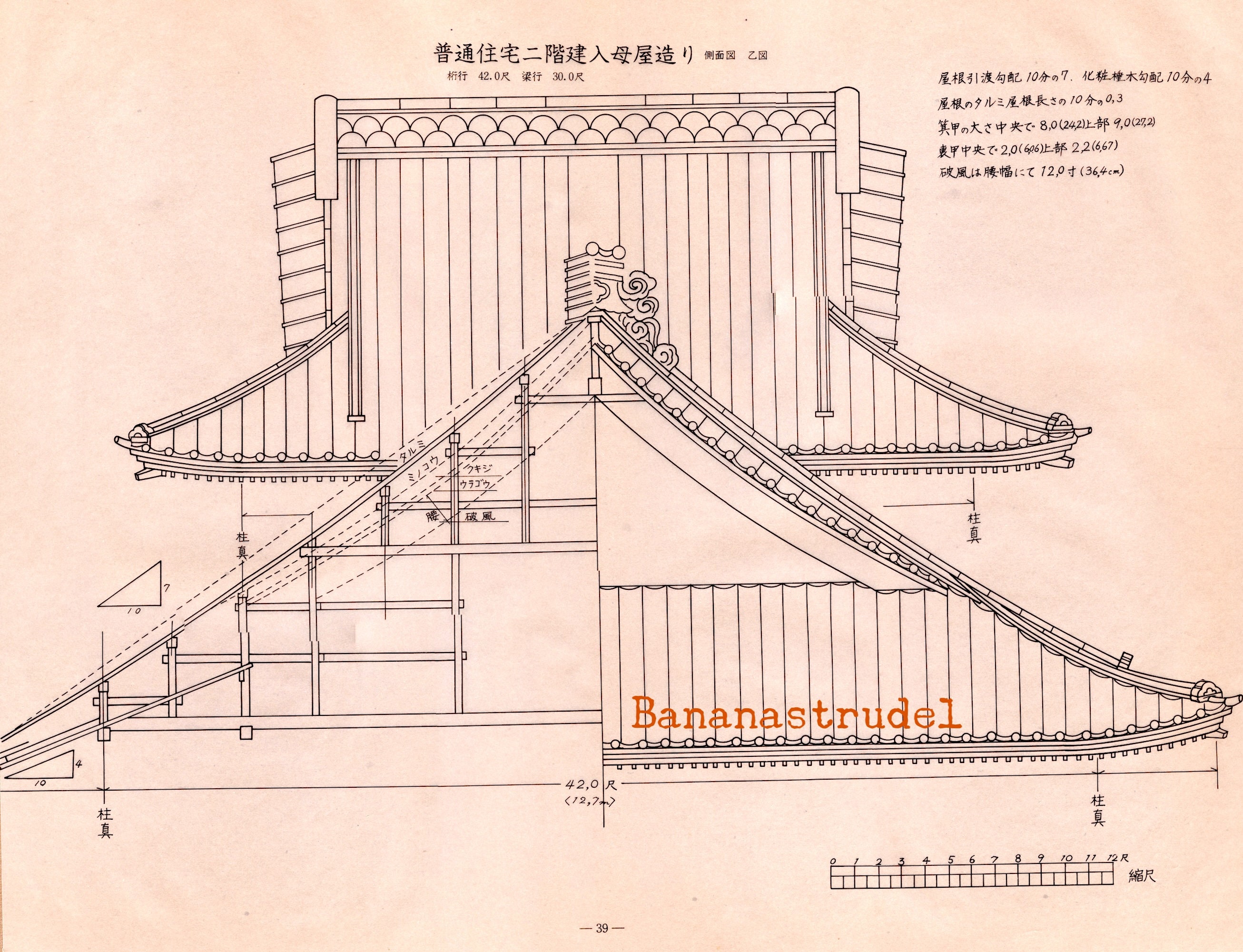 Japanese House Design - 1977 Large Vintage Architectural Print on