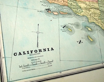 Large Antique Map of California - Published 1888