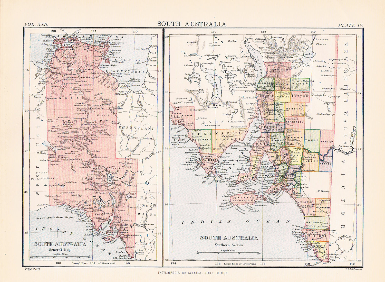 1887 Antique Map of South Australia - in Pastel Colours - Antique ...