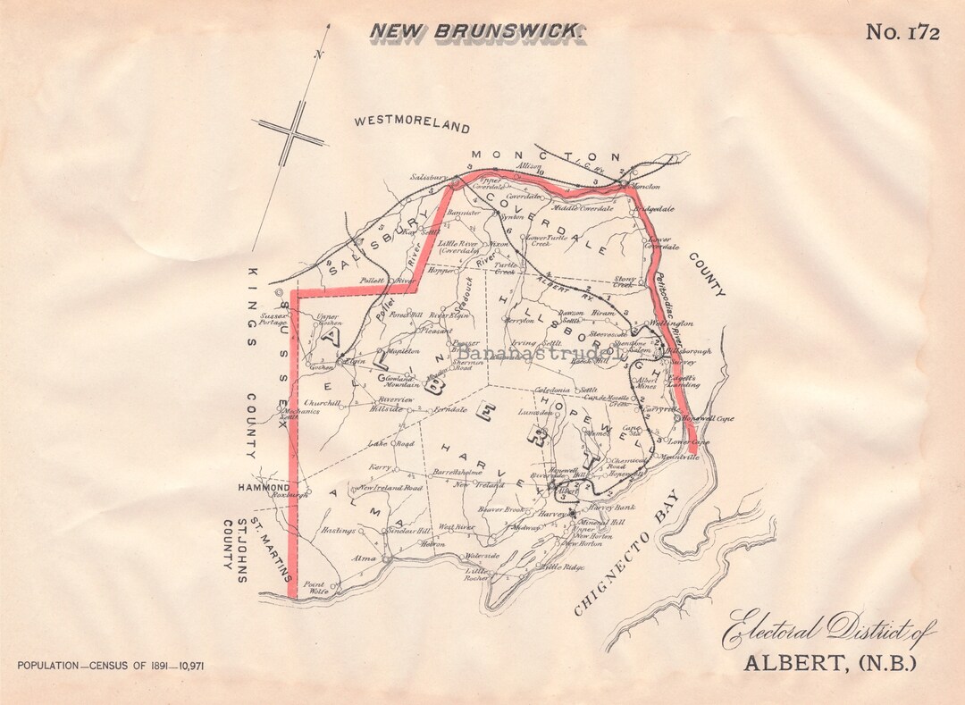Antique Map of Albert, New Brunswick 1895 Electoral Map Moncton