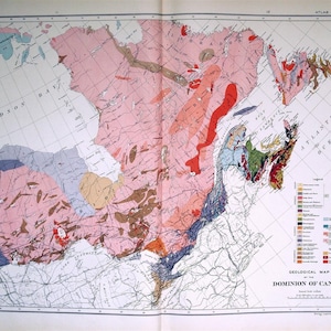Große antike geologische Karte von Kanada - 1915 Map - Geologie, Ostblatt