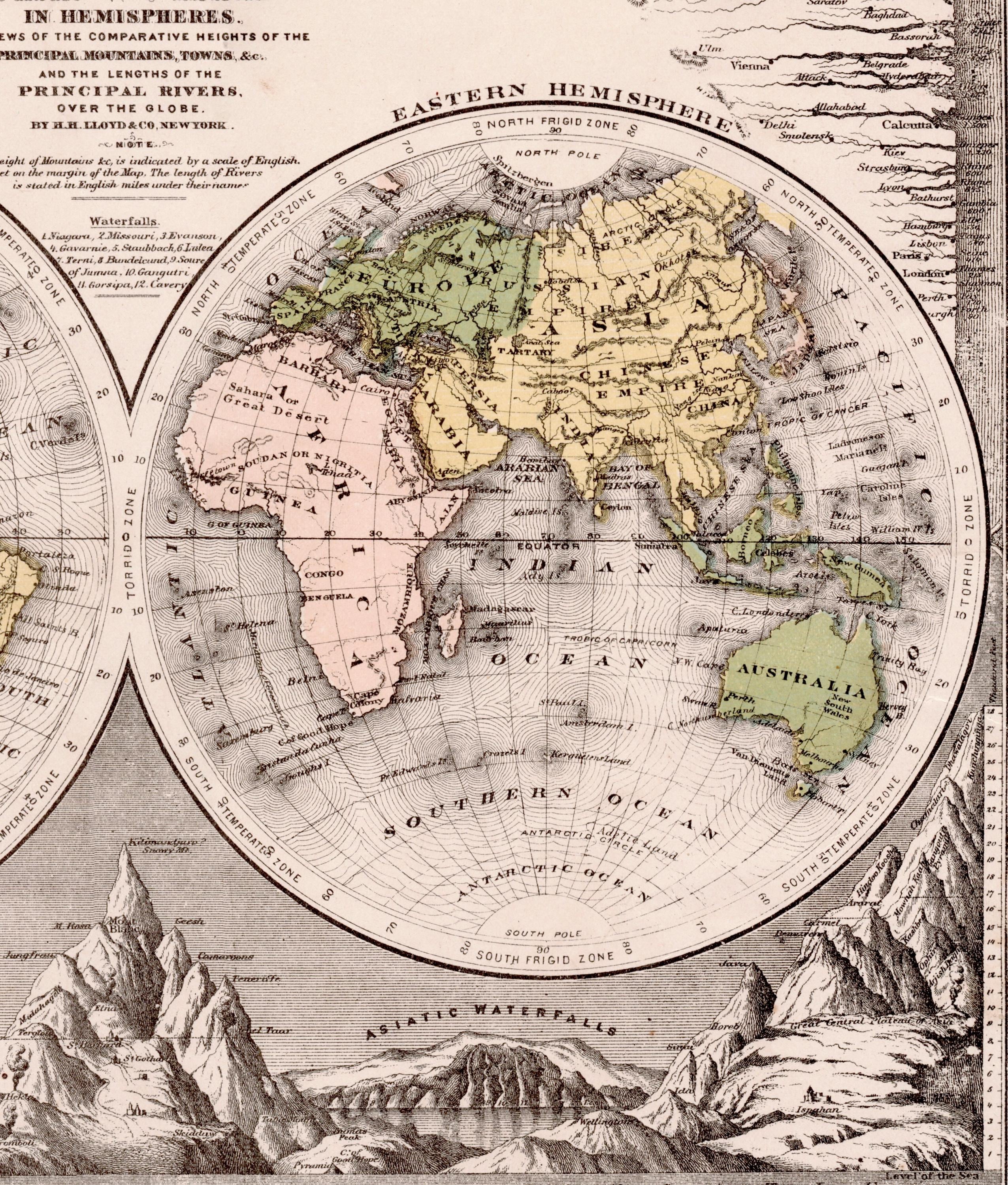 アンティーク世界地図 - 半球 - 1880年 手彩色地図 - 手彩色 - Etsy 日本