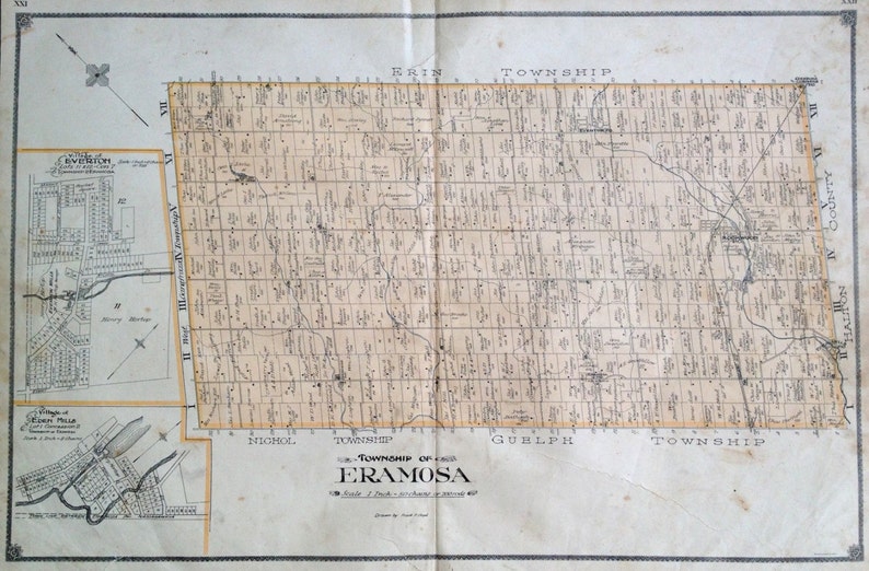 Antique Map of Eramosa Township Wellington County Ontario Etsy Canada