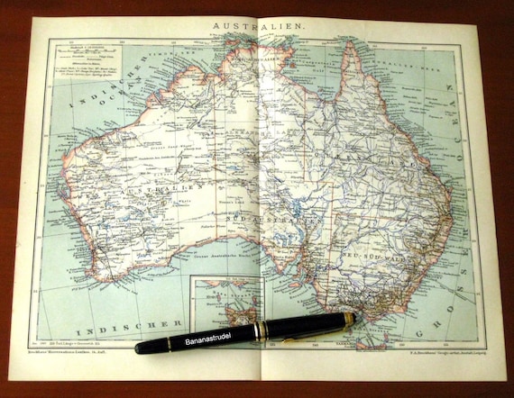 1893年ドイツ製オーストラリア古地図 - Etsy 日本