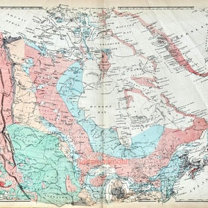 Rare grande carte antique coloriée à la main de 1875 du Dominion du Canada, coloriée pour montrer les principales formations géologiques