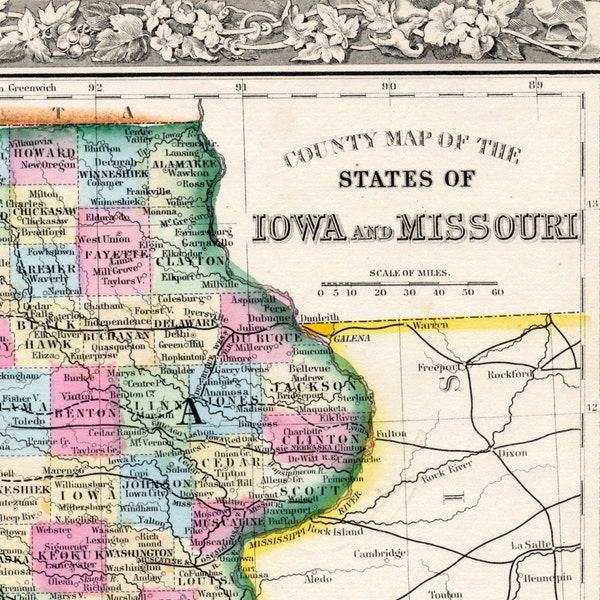 Map of Iowa and Missouri Etsy