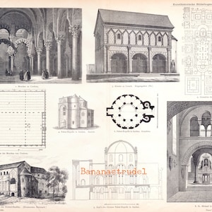 Antique Print on Medieval Churches - Plate 7 - Published 1886