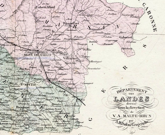 Antique Map of Landes, France - With Inset of Mont De Marsan