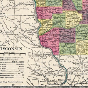 Antike Karte von Wisconsin - Nebenkarte von Milwaukee und Umgebung - 1904 Originalkarte