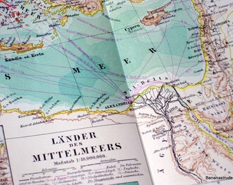 Long Antique Map of the Countries of the Mediterranean - Published 1895