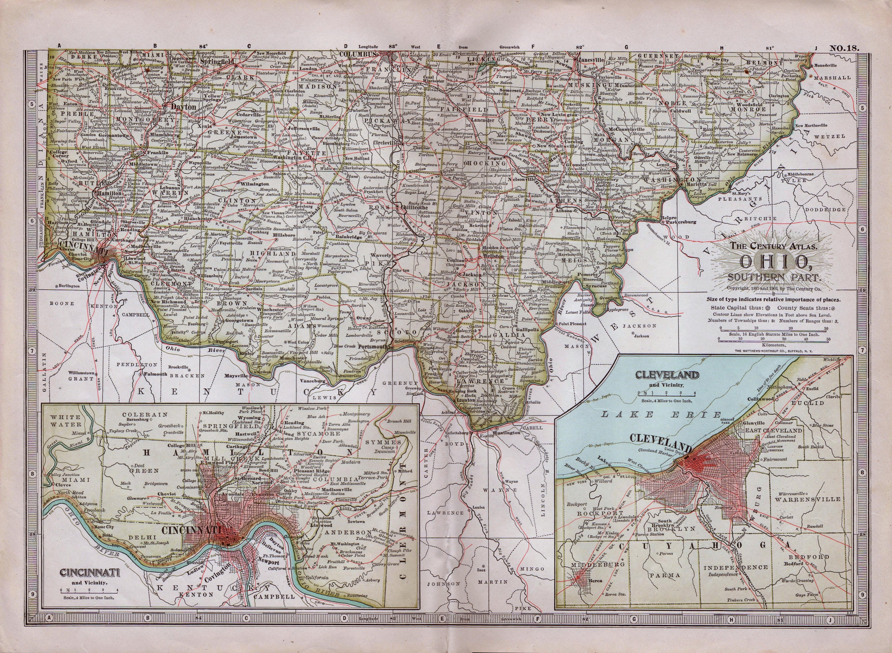 1902 Antique Map of the Southern Part of Ohio Ohio Antique | Etsy