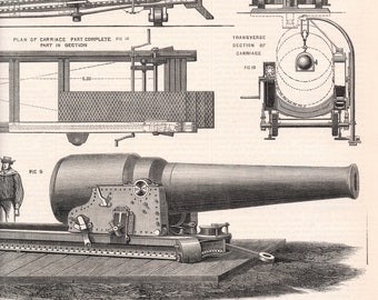 Antique Print of French Breech-Loading Heavy Artillery - Oct. 21, 1870 Engineering Illustration