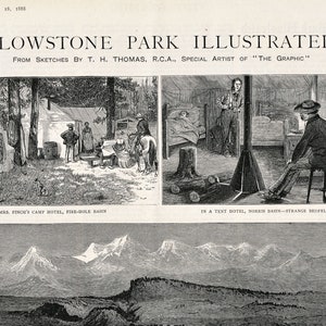 1888 Antique Print of Yellowstone Park - Fire-hole Basin - Norris Basin - Rocky Mountains - Excelsior Geyser - Yellowstone River