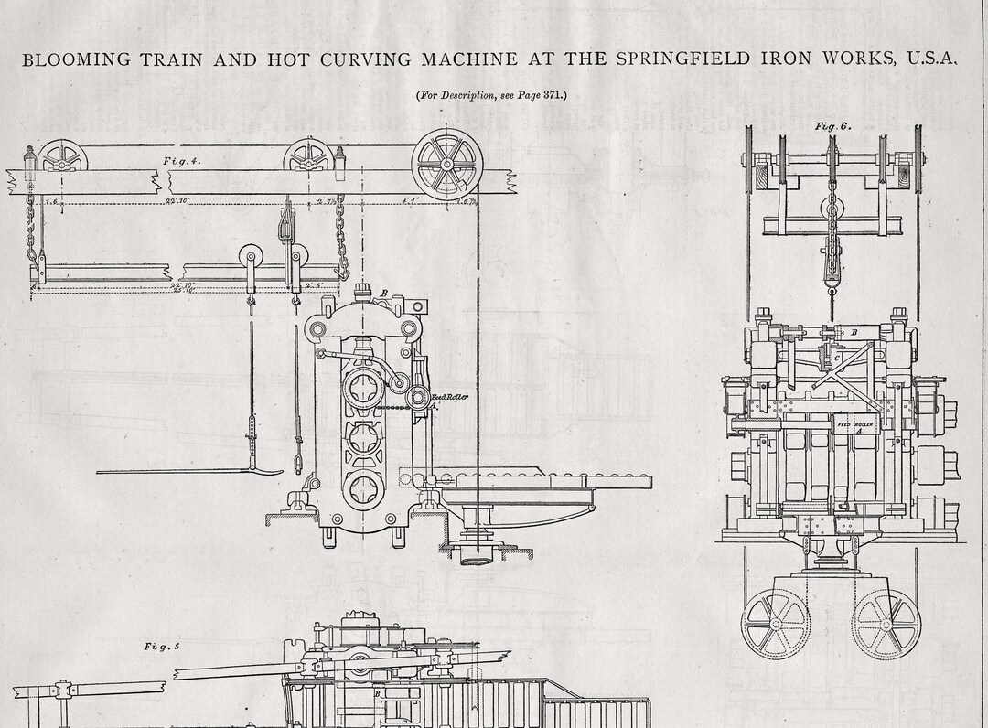 Springfield Machine 1880 Antique Technical Print – Springfield Iron Works Machine Drawing ...