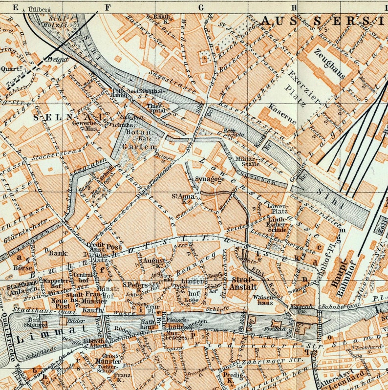 1897 Vintage Map of Zurich Switzerland Vintage City Map | Etsy
