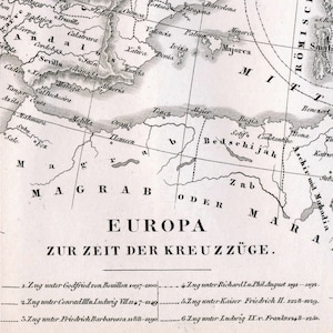 1851 German Vintage Map of Europe During the Crusades - Historical Map ...