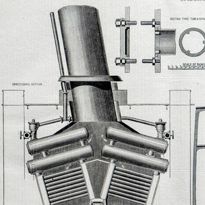 May include: A black and white illustration of a steam engine with a large vertical cylinder and multiple horizontal cylinders. The illustration includes a cross-section view of the engine, showing the internal workings. The text "CONDITIONAL SECTION" and "HALF TRANSVERSE SECTION" are visible in the image.