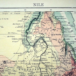 1887 Antike Karte des Nil, Ägypten