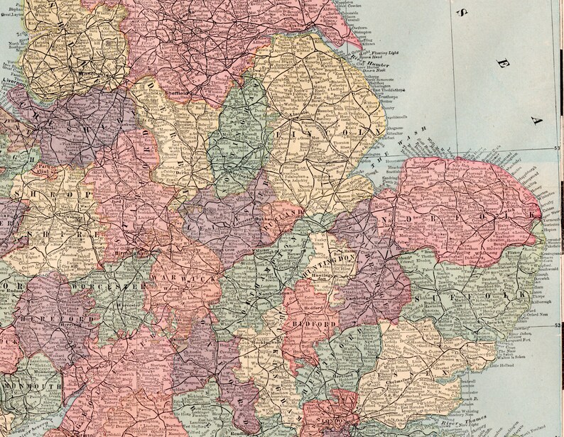 Large Antique Map of England and Wales - Poster-sized - Published 1906 ...