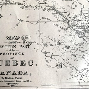 Rare grande carte ancienne coloriée à la main du Québec - Partie ouest - Publiée en 1875
