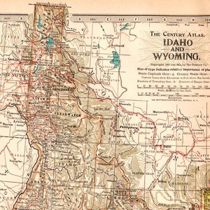 Carte ancienne de l'Idaho et du Wyoming - Parc national de Yellowstone - Carte de l'Atlas de 1911 siècle - Décoration d'intérieur