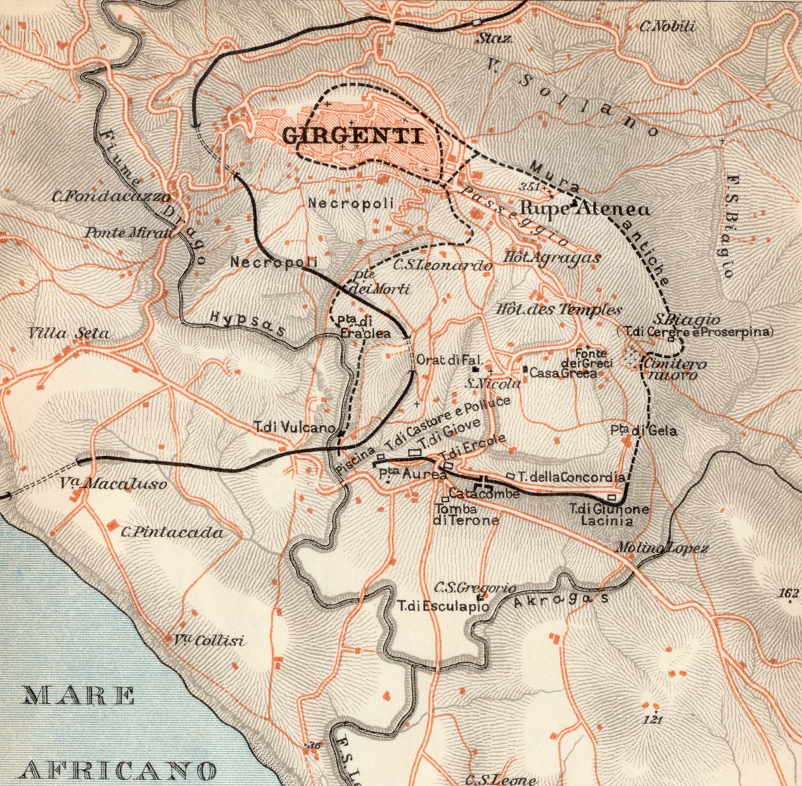 Antique Map of Girgenti (agrigento), Italy - Published 1883 - Etsy