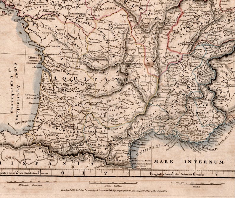 1828 Antique Map of Gaul - Gallia - Hand Coloured Arrowsmith Map - Etsy