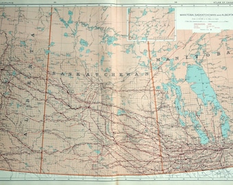1915 Large Antique Map of Manitoba, Saskatchewan, and Alberta -- Telegraphs