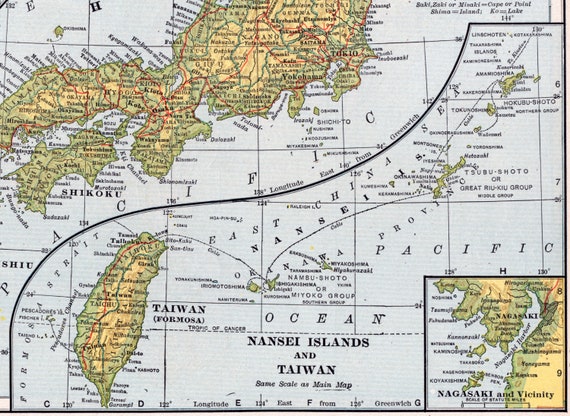 1921 Antique Map of Japan - Taiwan - Okinawa - Nansei 1921 Antique Map of Japan - Taiwan - Okinawa - Nansei