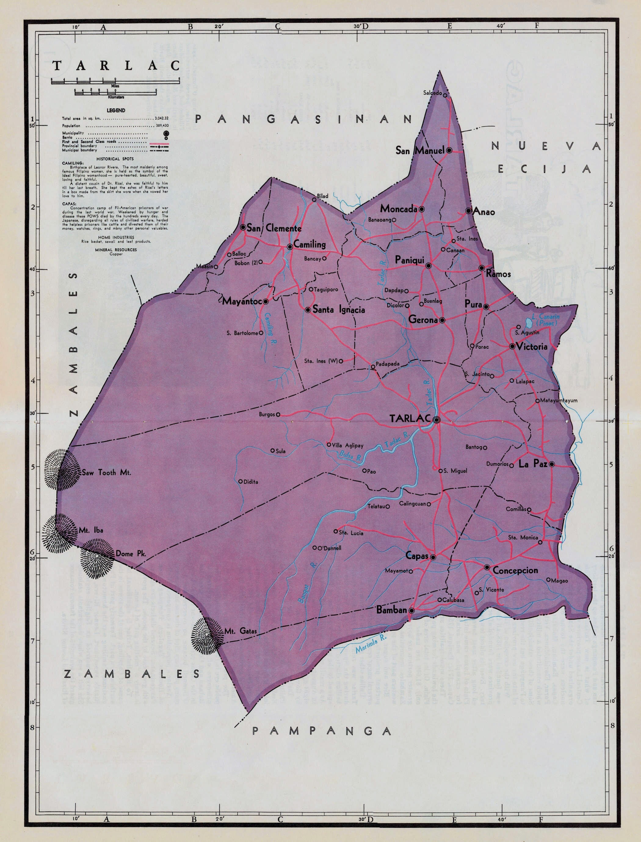 Map Of Tarlac Province 1959 Large Vintage Map Of Tarlac Province The Philippines | Etsy