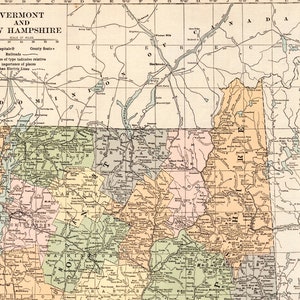 Large Antique Map of Vermont and New Hampshire - From 1919