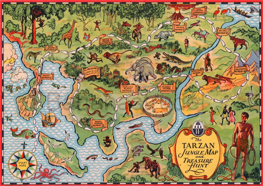 1933 Antique Tarzan Jungle Map Postersized Game Map Etsy
