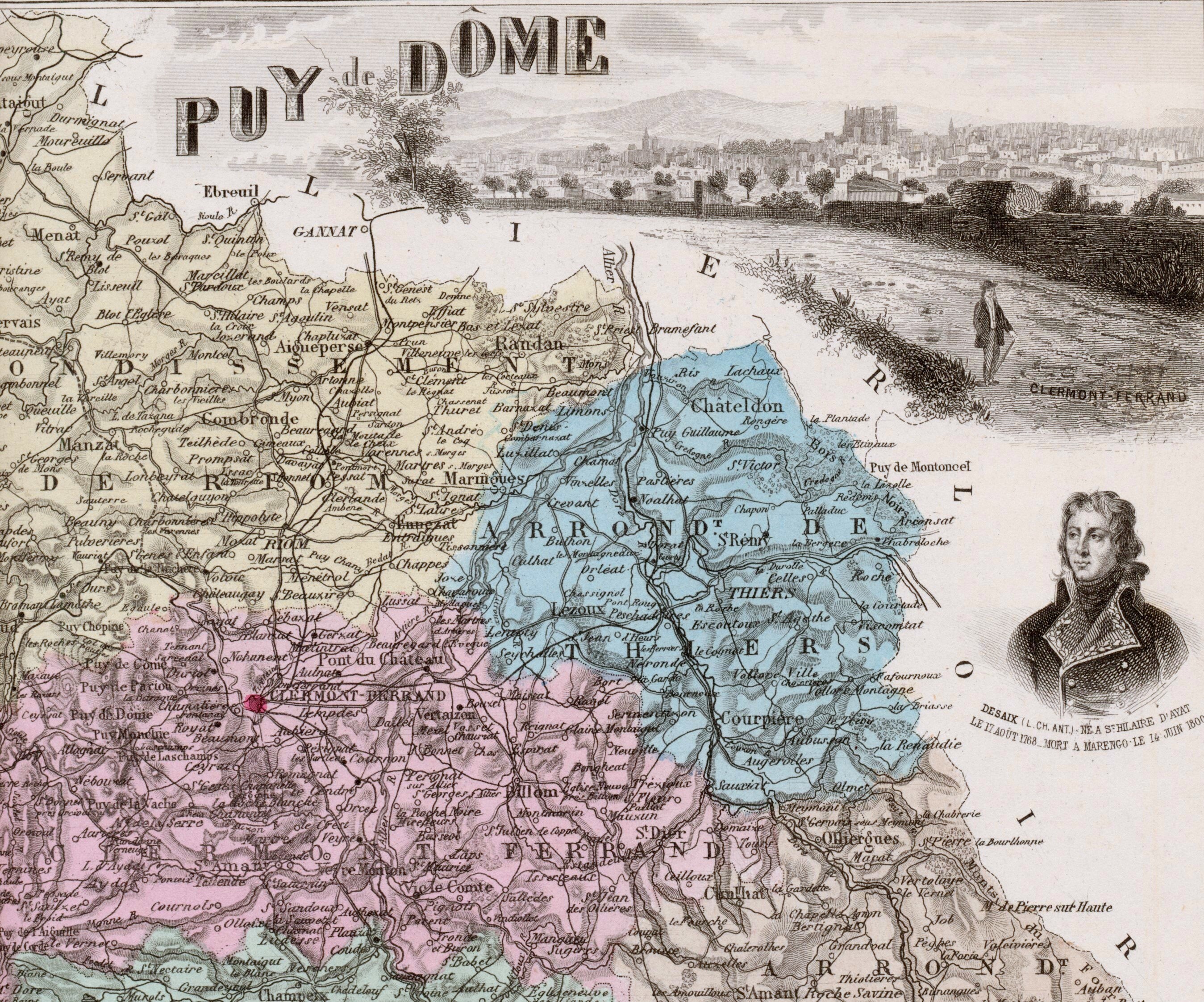 1883年版 フランス、ピュイ＝ド＝ドーム県のヴィンテージ地図